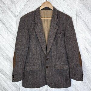 Vintage Harris Tweed Blazer Sport Coat Jacket Size 44R Herringbone Elbow Patches